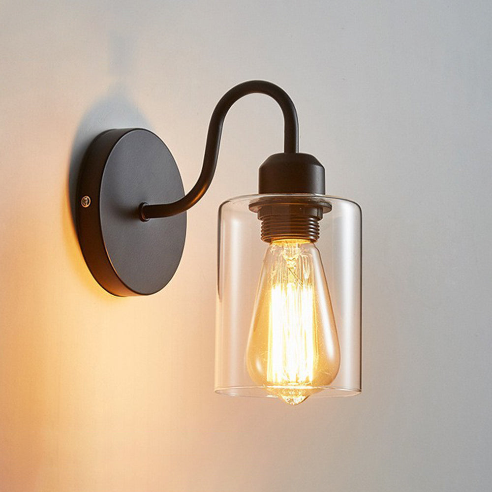 Valerio Vintage Industrial Cylindrical Metal/Glass Wall Lamp, Black