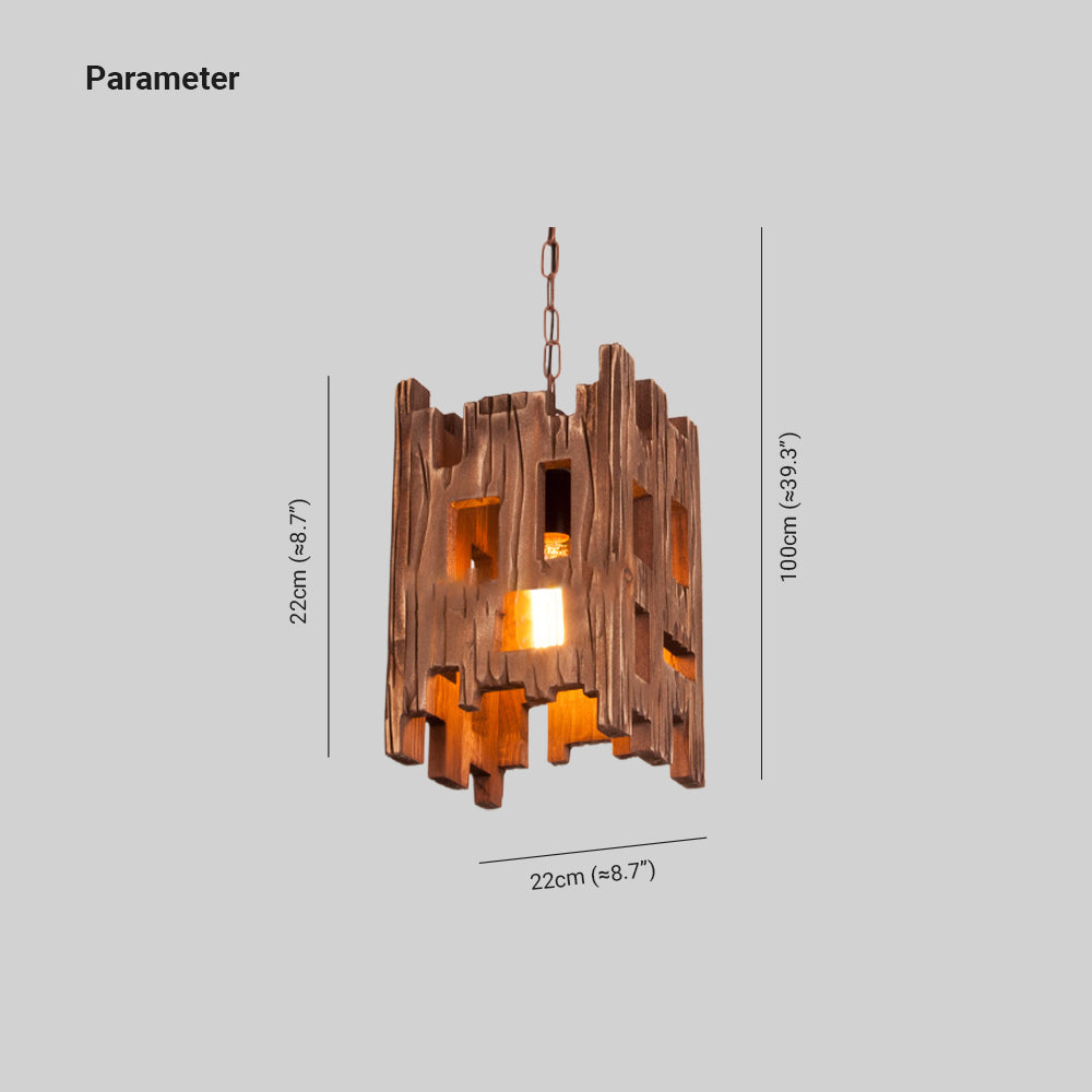 Brio Rechthoekige Retro Hanglamp Van Metaal En Hout, Woonkamer,  8.7"