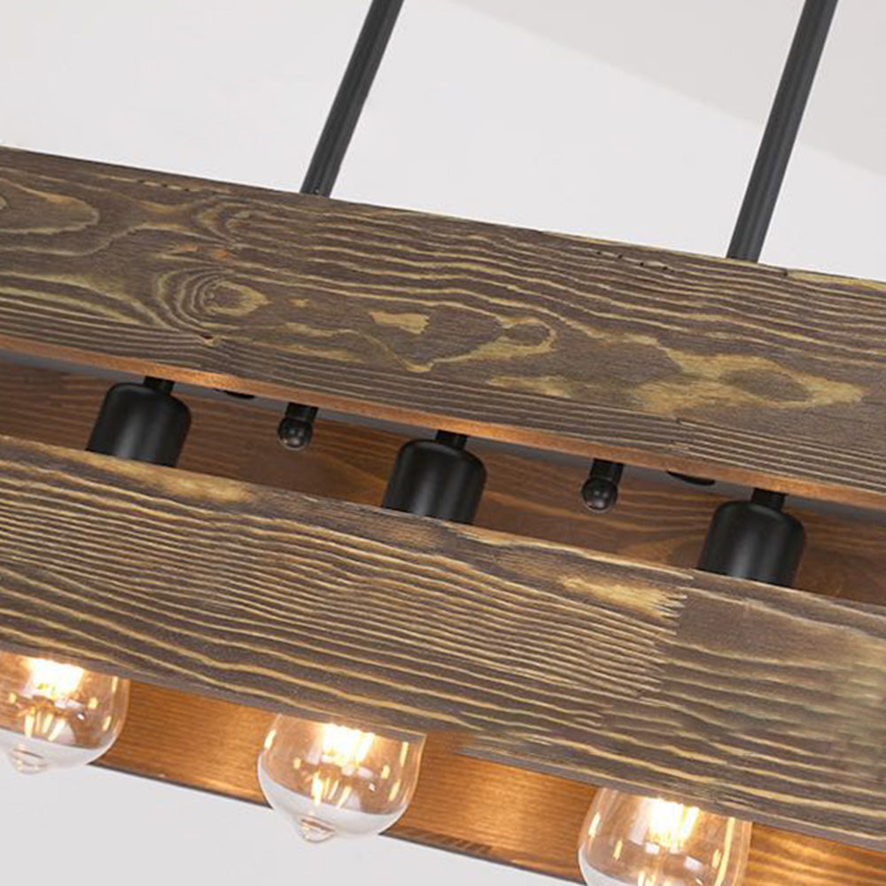 Valerio Retro Rechthoekige Hanglamp Van Metaal En Hout  5 Lampenkappen  2 Stijlen