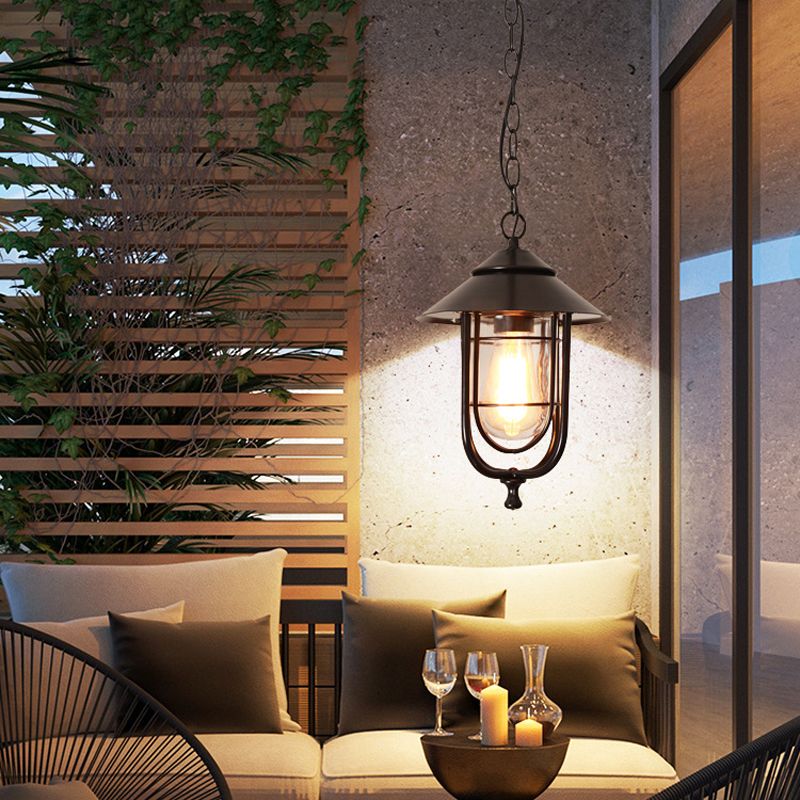 Valerio Retro Lantern Metal Pendant Light, Black/Bronze