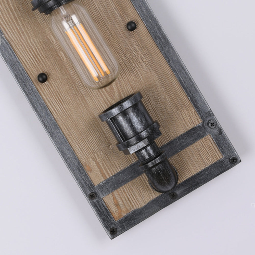 Valerio Wall Lamp Industrial Vintage Square Wooden Black Metal