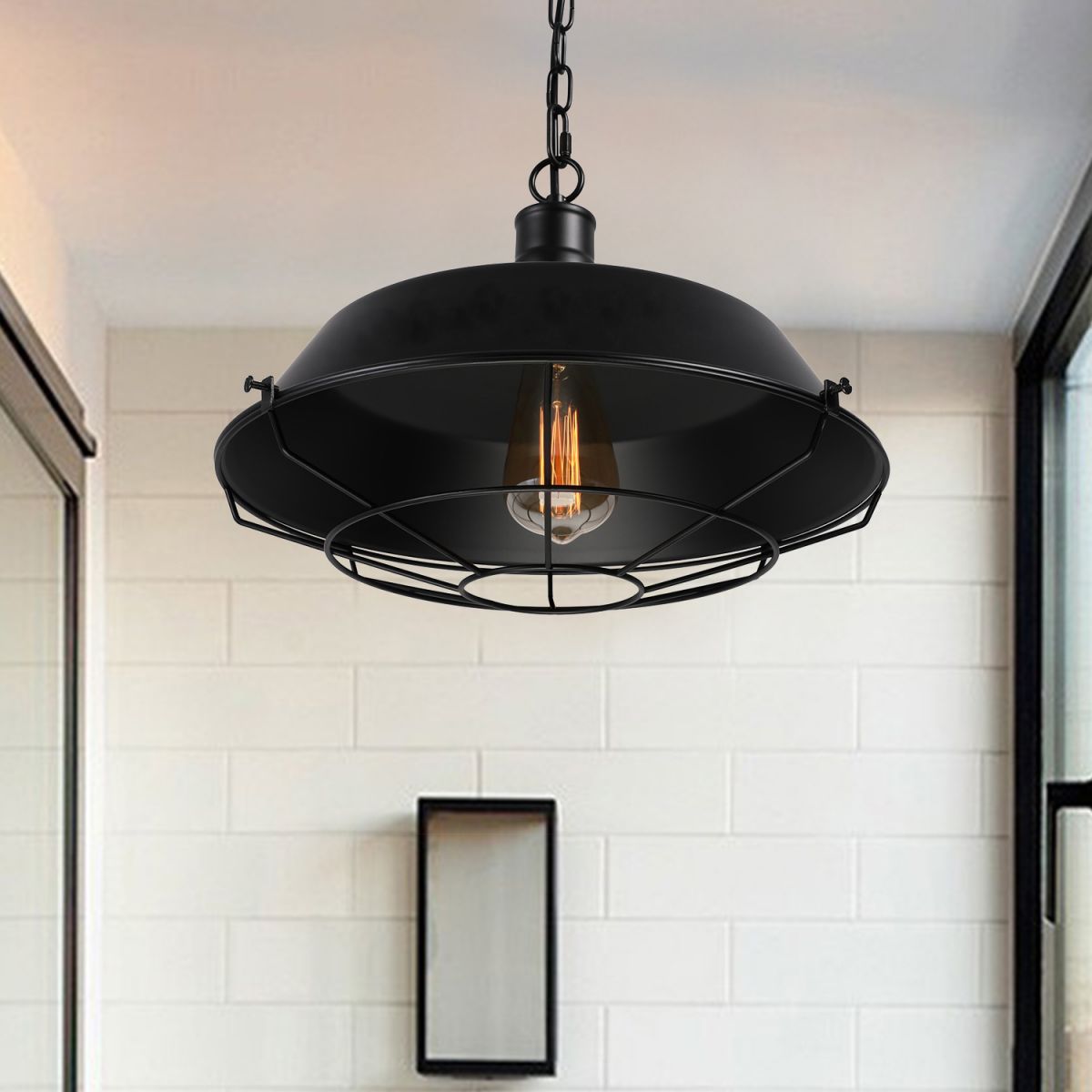 Alistair Boerderij Design Swag Barn Schuur Hanglamp Slaapkamer/Woonkamer Swart