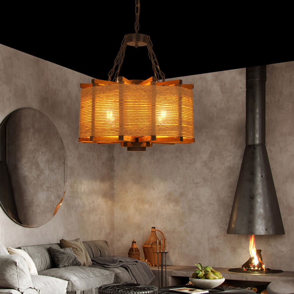 Brio Retro Cylindrical Metal/Wood Pendant Light
