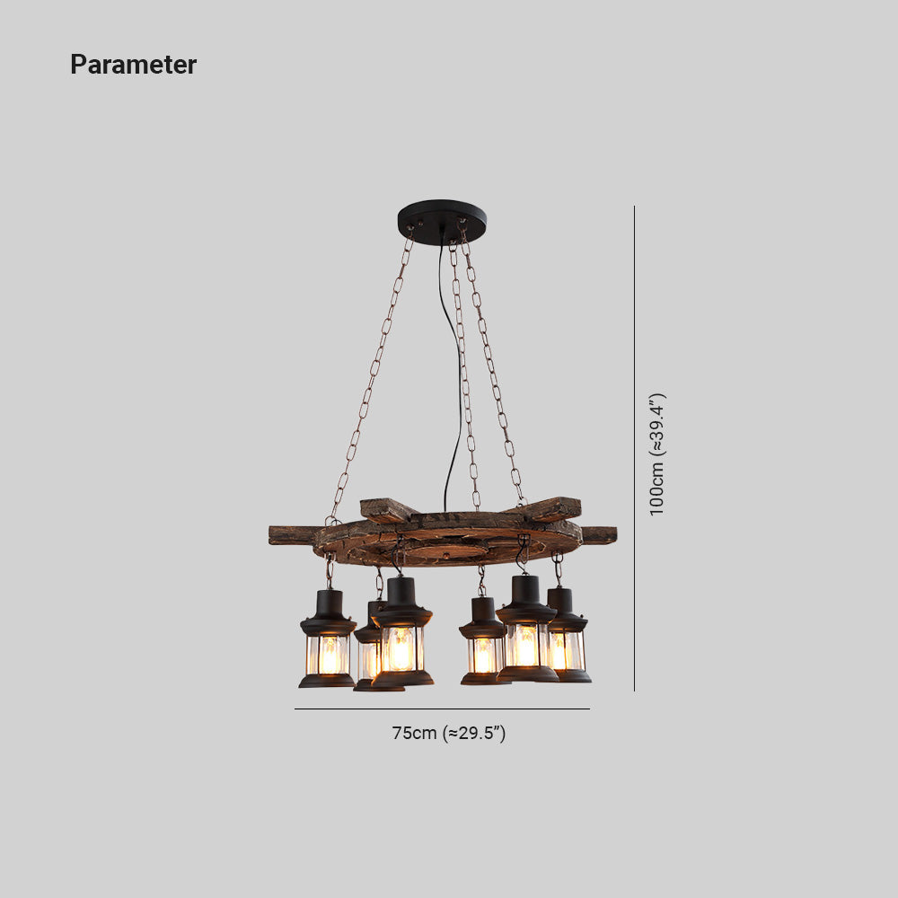 Brio Retro Rudder Metal & Wood Pendant Light, 6 Heads