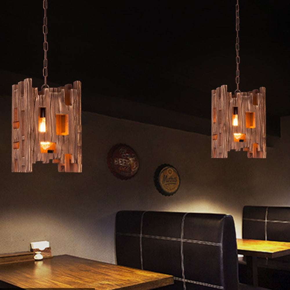Brio Rechthoekige Retro Hanglamp Van Metaal En Hout, Woonkamer,  8.7"