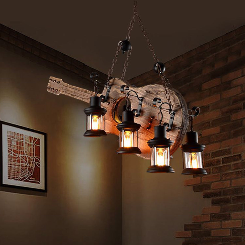Brio Retro Gitaar Hanglamp Metaal Hout Slaapkamer Woonkamer