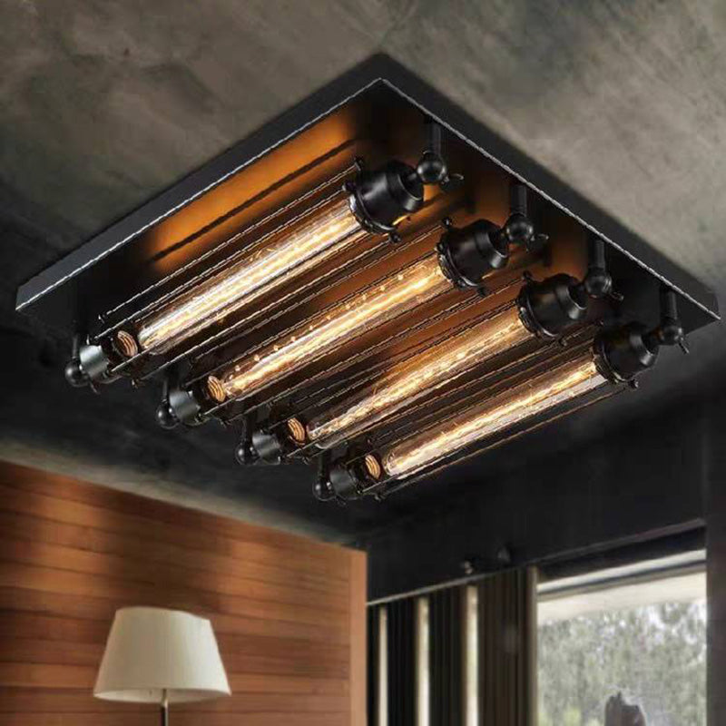 Valerio Vintage Tubed Metal Flush Mount Ceiling Light, Black, Living Room