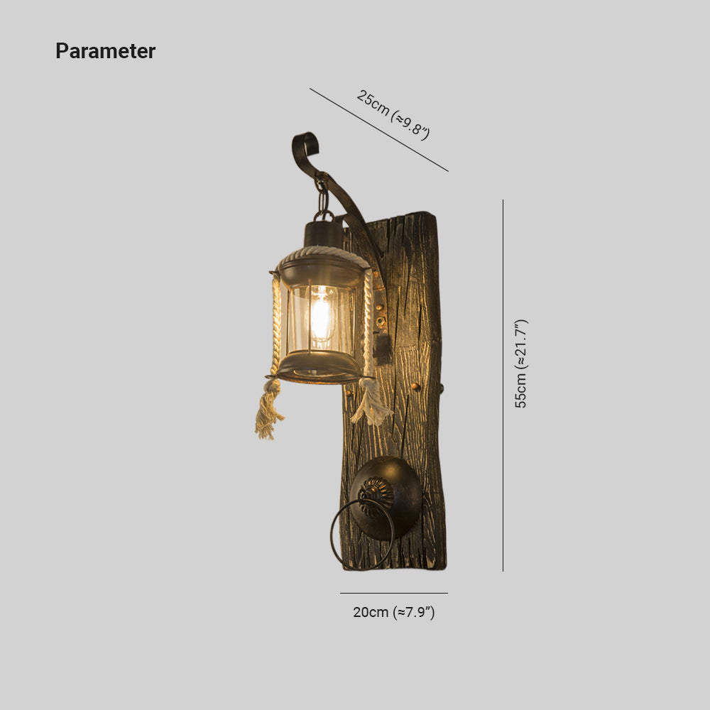 Valerio Wall Lamp Retro Lantern Ring Black Wooden, Bedroom