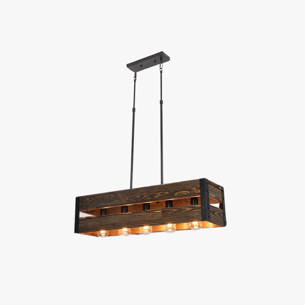 Valerio Retro Rechthoekige Hanglamp Van Metaal En Hout  5 Lampenkappen  2 Stijlen