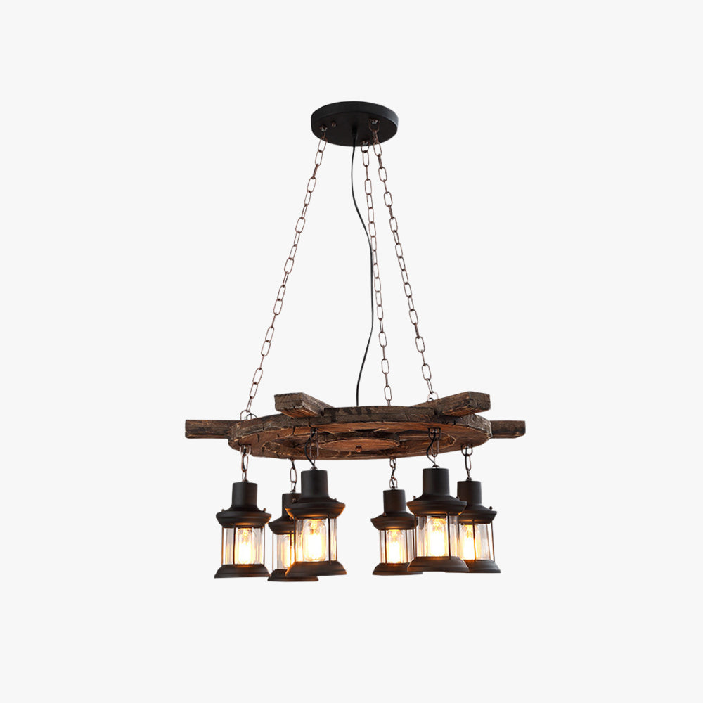 Brio Retro Rudder Metal & Wood Pendant Light, 6 Heads