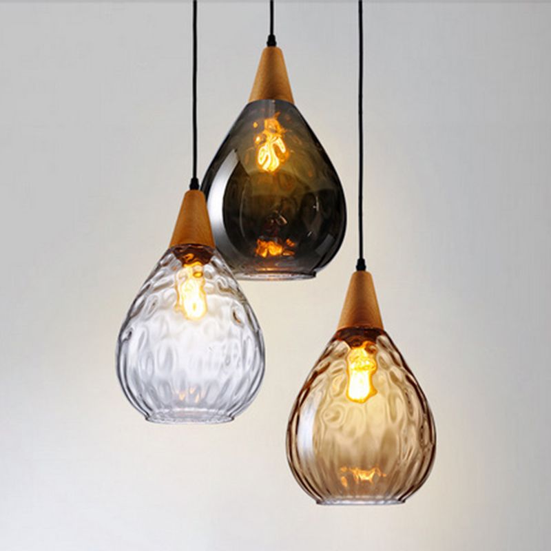 Elio Vintage Teardrop Hanglamp, Bar/Kitcheneiland, Glas/Hout
