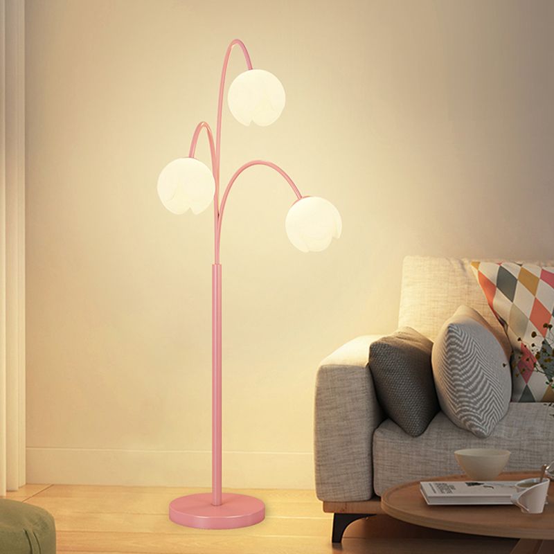 Lily Scandinavische 3 Lichten Bloem Vloerlamp Metalen Glazen Groen Roze Slaapkamer/Woonkamer