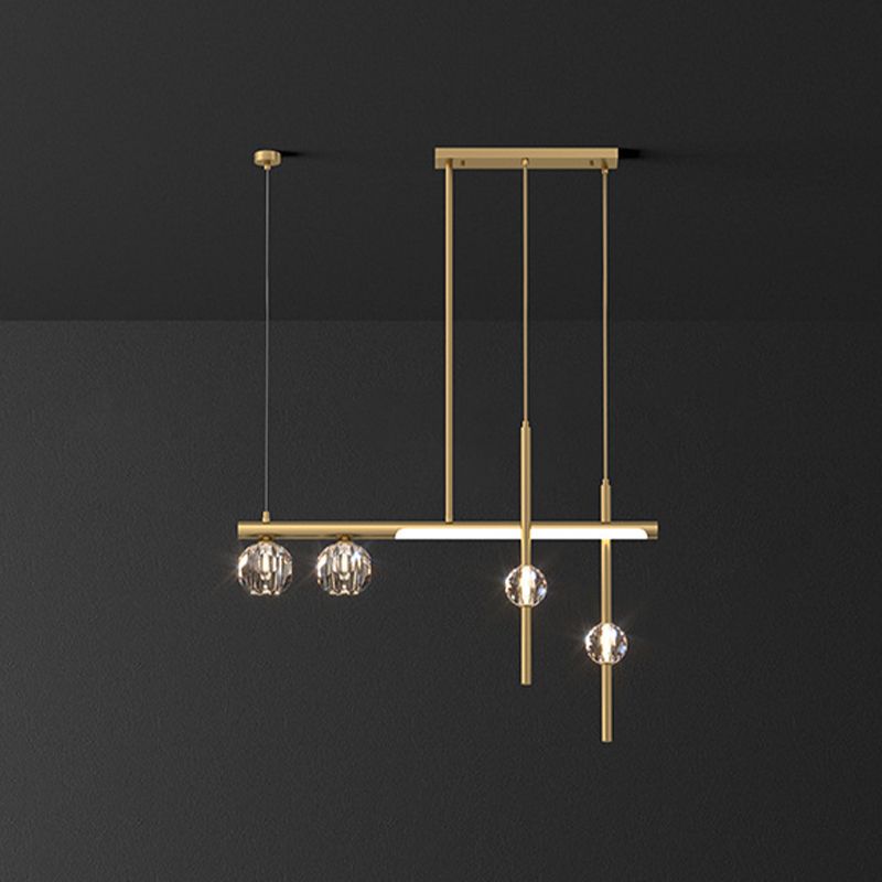 Kirsten Design Lineair/Bol LED Hanglamp Metaal/Crystal Goud Slaap/Woon/Eetkamer