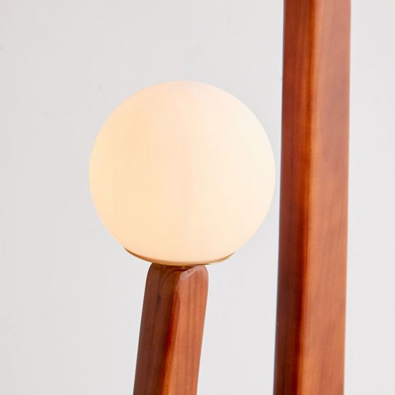 Elio Vintage Houten/Glazen Vloerlamp, 2 kops, Slaapk/Kinderk/Woonkamer