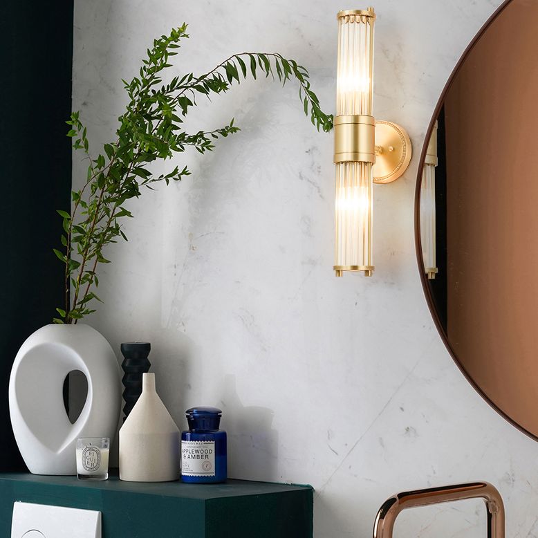 Leigh Amerikaanse Cilindrische Wandlamp Goud Metaal Glas Badkamer