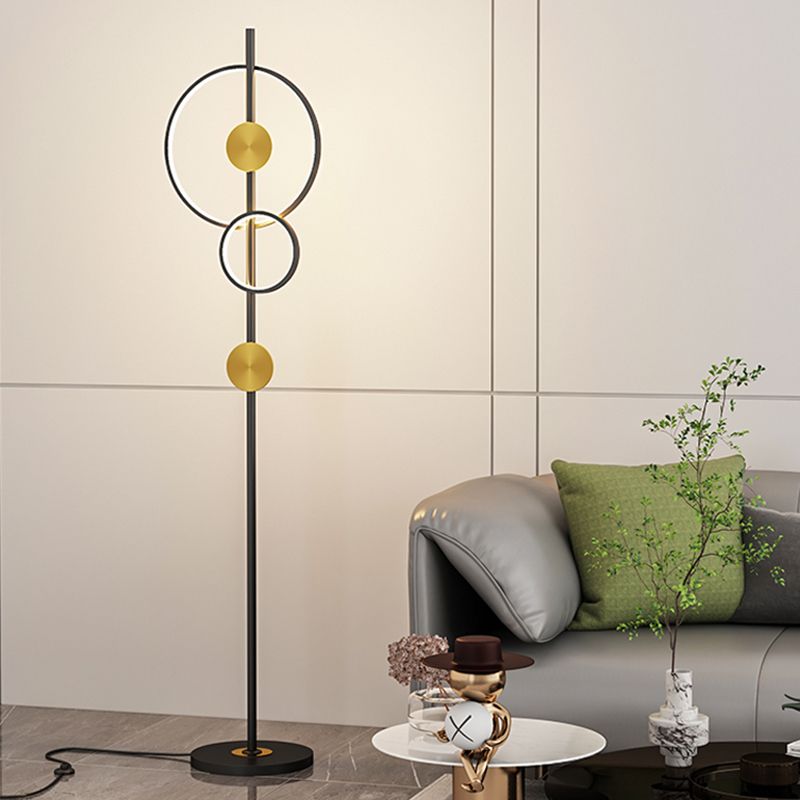 Alonza Moderne Ring Vloerlampen, Zwart/Goud, Slaapkamer/Studeerkamer