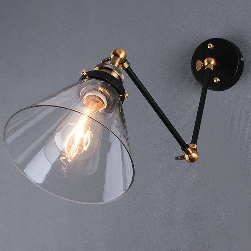Valerio Wall Lamp Vintage Simple Conical Adjustable Black, Bedroom