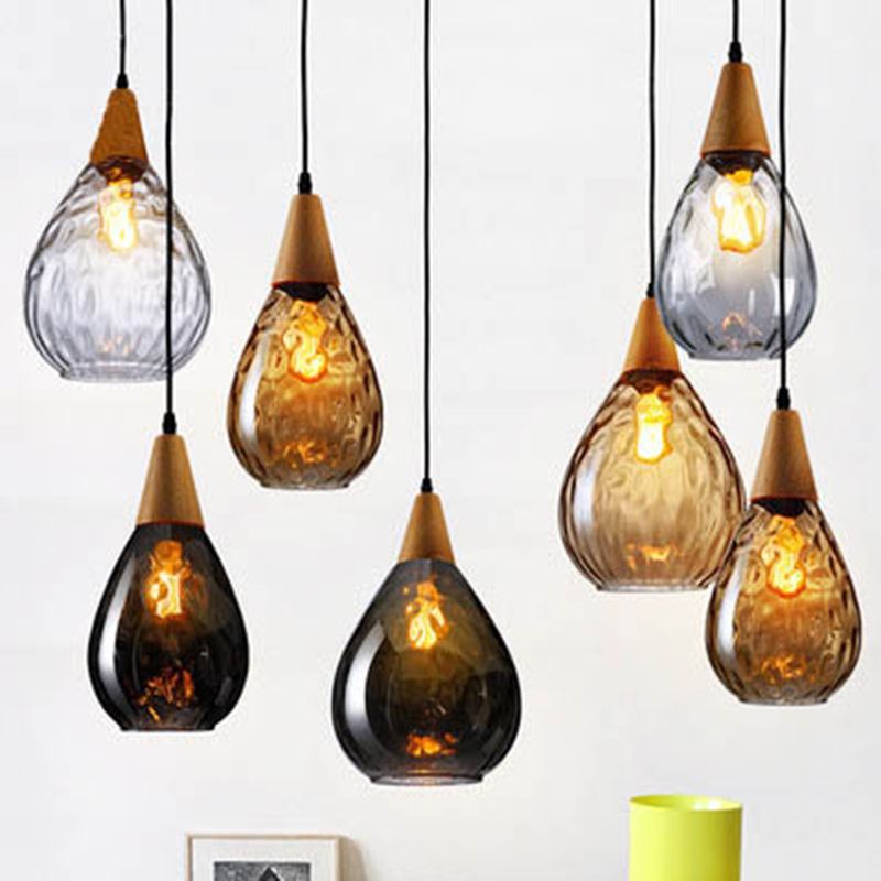 Elio Vintage Teardrop Hanglamp, Bar/Kitcheneiland, Glas/Hout
