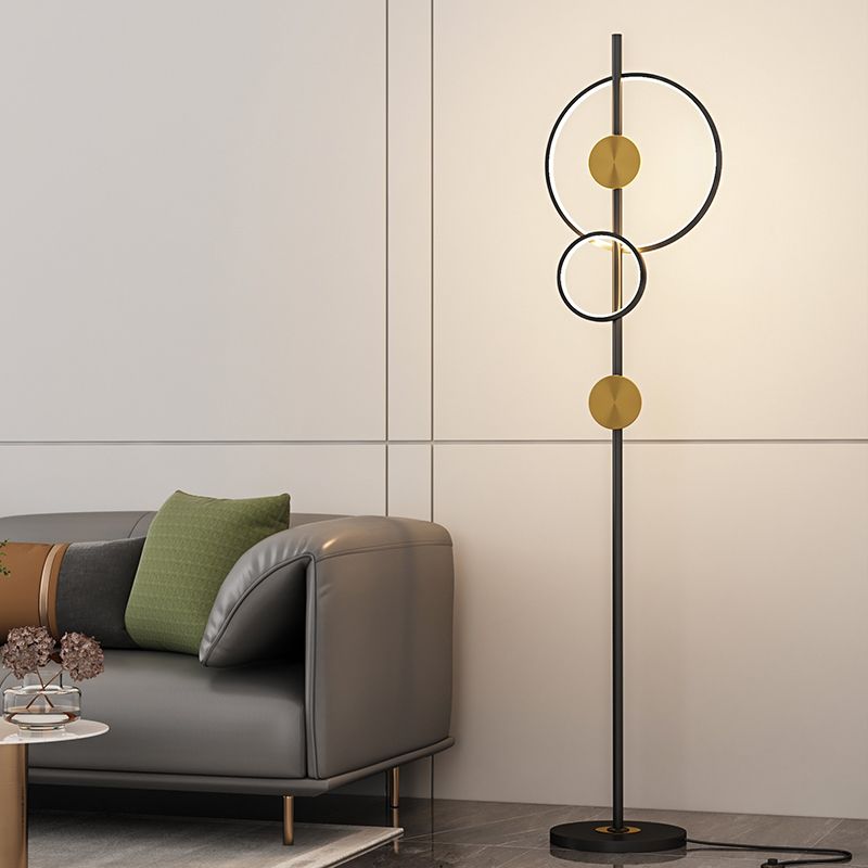 Alonza Moderne Ring Vloerlampen, Zwart/Goud, Slaapkamer/Studeerkamer