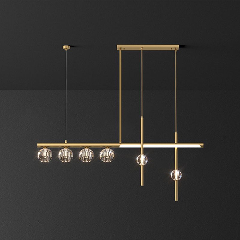 Kirsten Design Lineair/Bol LED Hanglamp Metaal/Crystal Goud Slaap/Woon/Eetkamer