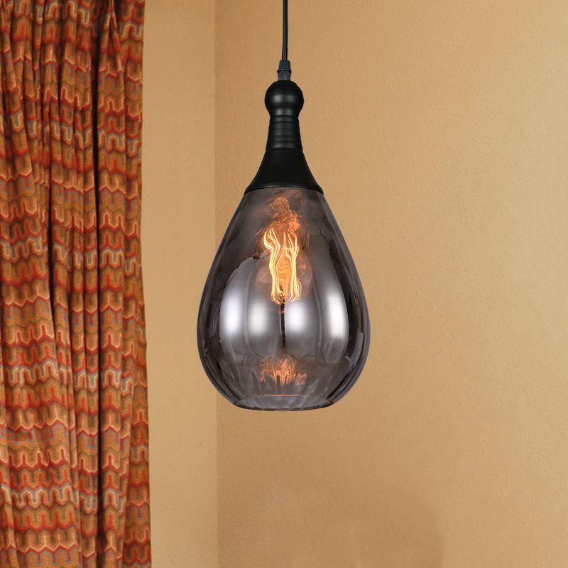 Elio Industriële Teardrop Hanglamp, Glas/Metaal, Zwart/Brass