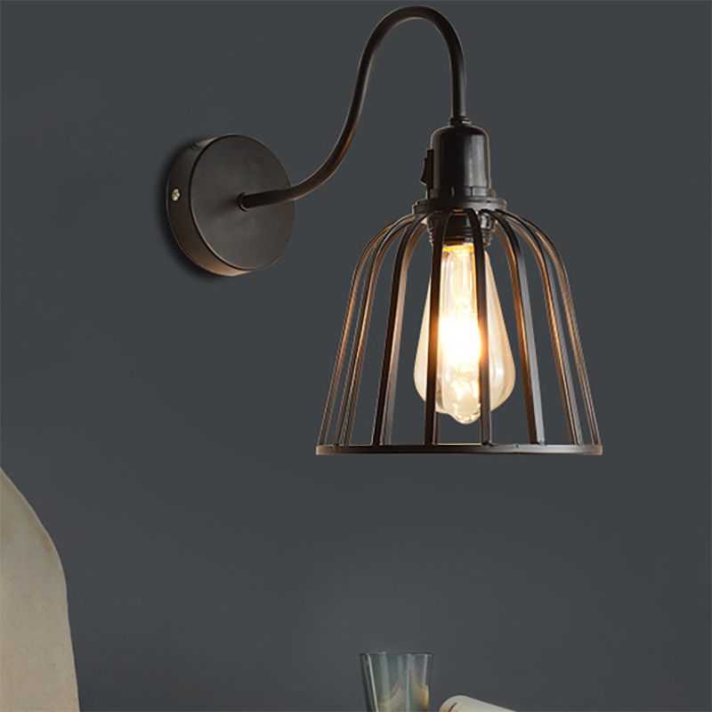 Valerio Vintage Verstelbare Wandlamp Met Kooi Metaal Zwart Slaapkamer