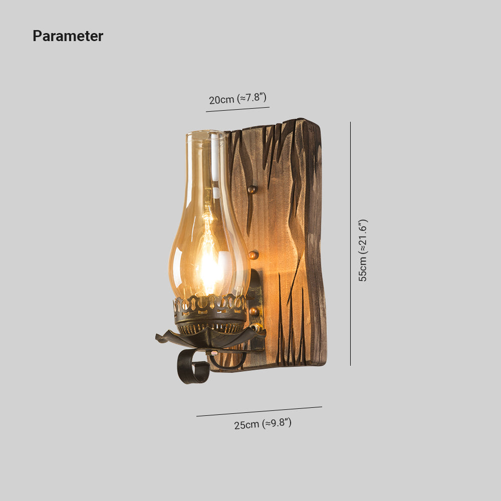 Brio Design Vintage Wandlamp Kaars Houten Glas, Woonk/Eetk/ Slaapkamer