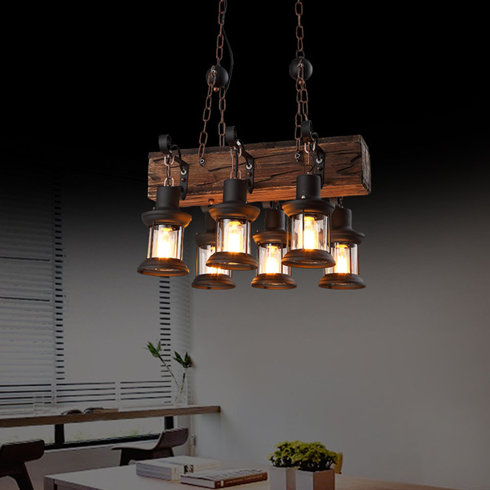 Brio Retro Rectangular Metal/Wood Lantern Pendant Light