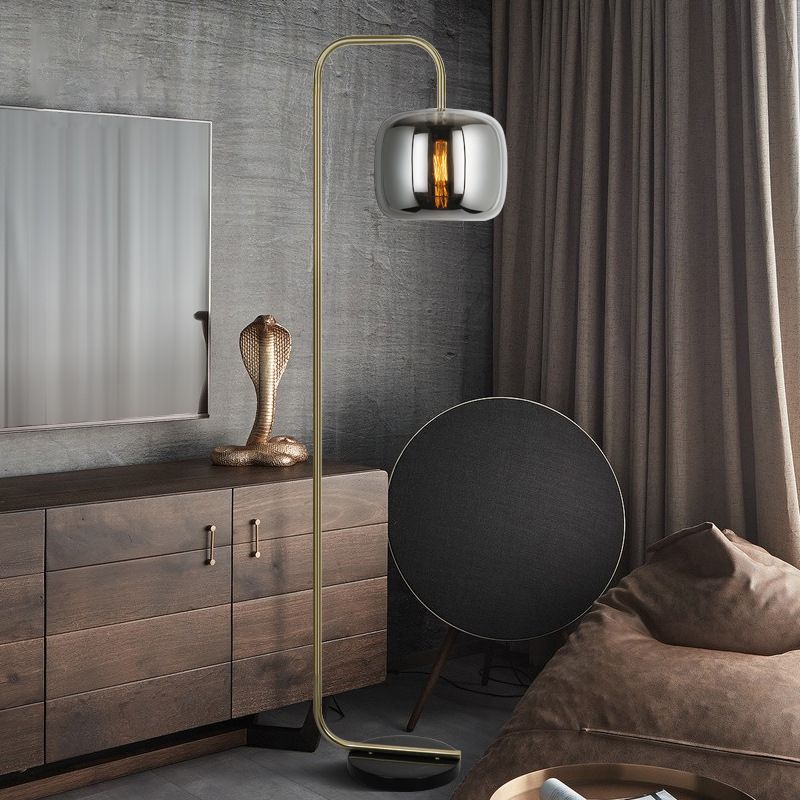 HailieMinimalistische Moderne Vloerlamp Boog Rook Grijs Metaal/Glas Slaapkamer/Woonkamer