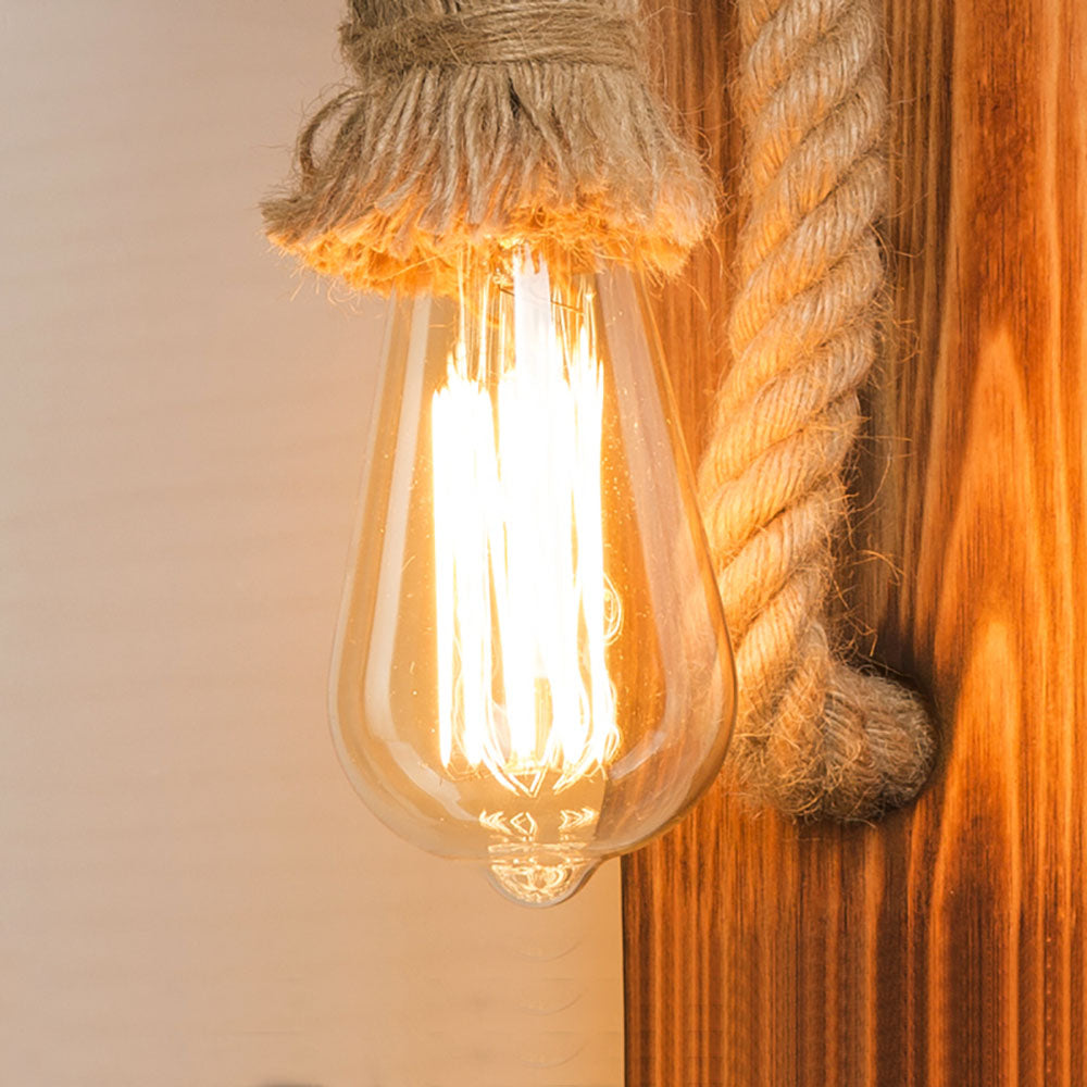 Brio Vintage Rechthoekige LED Wandlamp, Hout/Houtdraad, Woonk/Eetk/ Slaapkamer