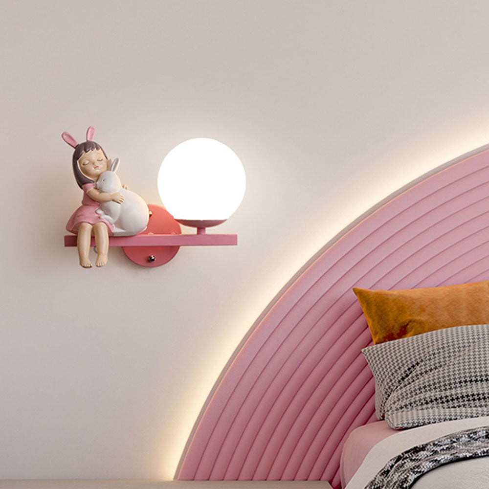 Minori Moderne Meisje/Konijn LED Wandlamp Metaal/Acryl Roze/Wit Kinderkamer
