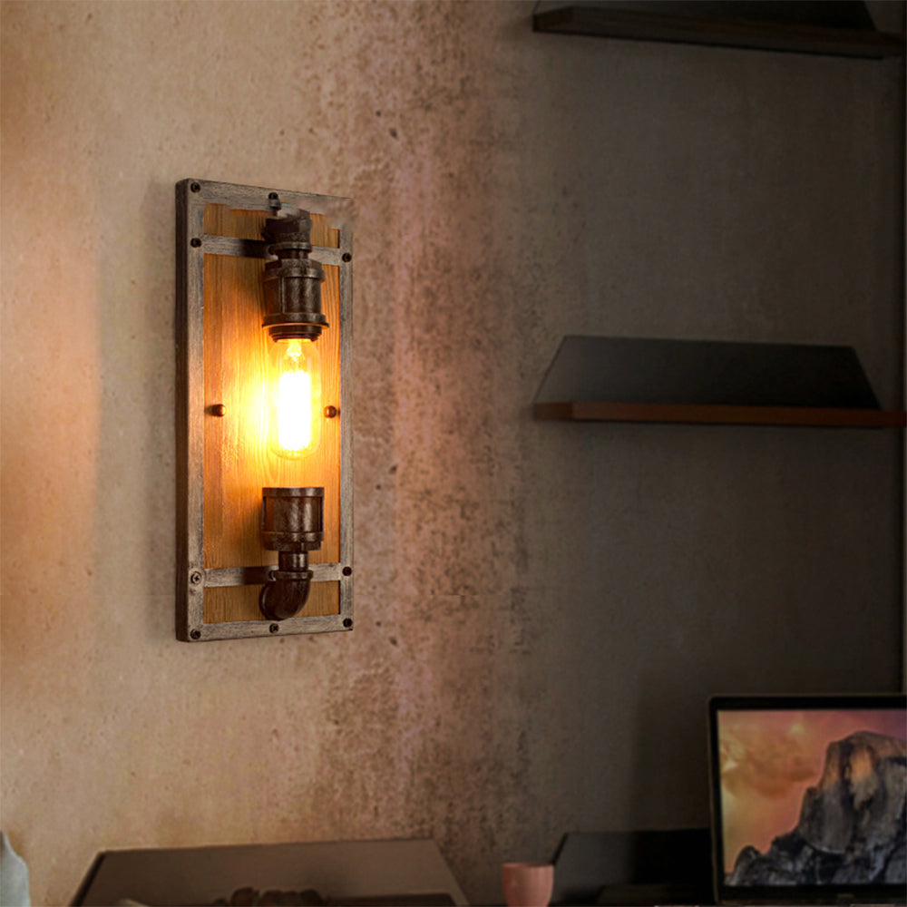 Valerio Wall Lamp Industrial Vintage Square Wooden Black Metal