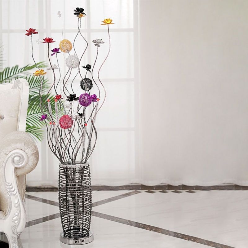 Carina Art Deco Design Bloemenvaas Zilver Metalen Vloerlamp, Slaapk/Woonkamer