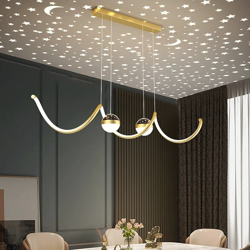 Madina Design Golvende Vorm LED Hanglampen Zwart/Wit/Goud Metaal/Acryl Kantoor