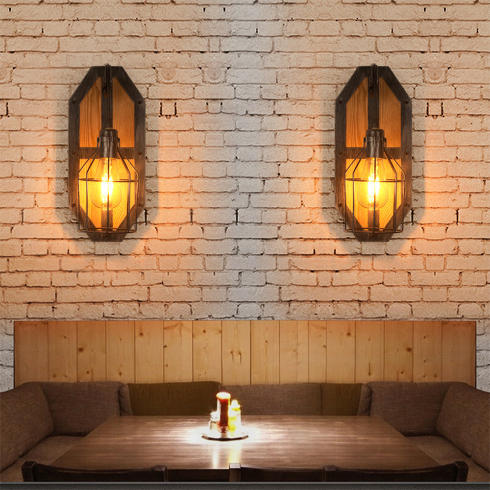 Brio Vintage Vogelkooi Design Houten Metalen Wandlamp, Slaapkamer/Keuken