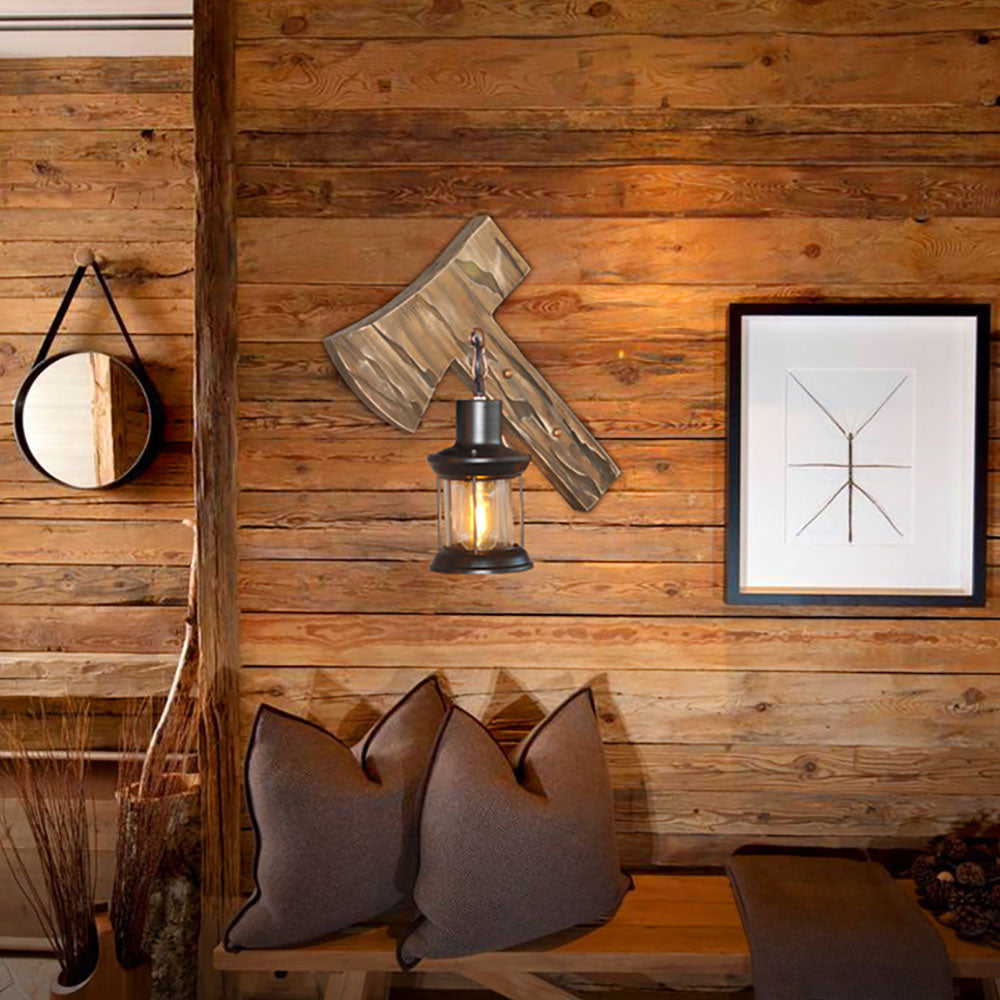 Brio Hamervorm Vintage Wandlamp, Hout/Metaal, Woonk/ Eetk/Slaapkamer