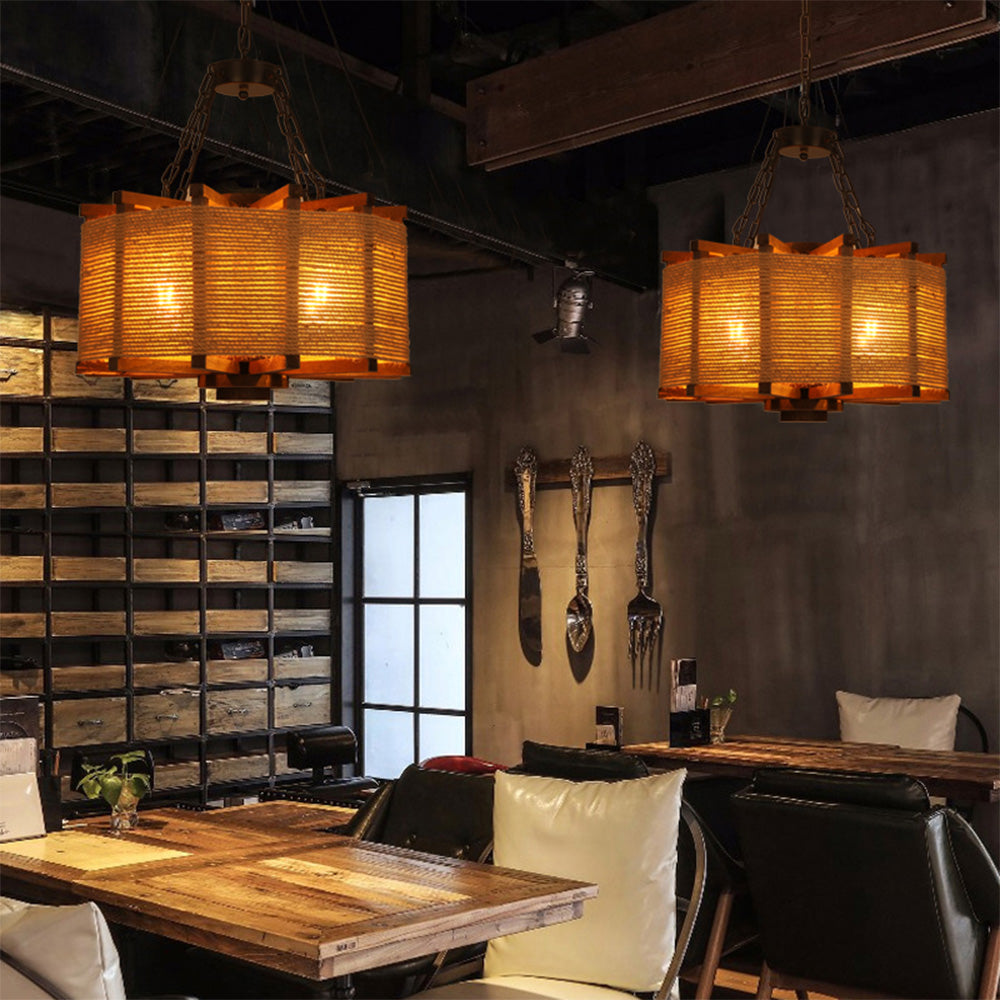 Brio Retro Cylindrical Metal/Wood Pendant Light