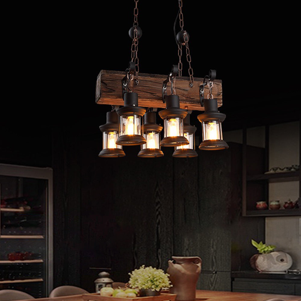 Brio Retro Rectangular Metal/Wood Lantern Pendant Light
