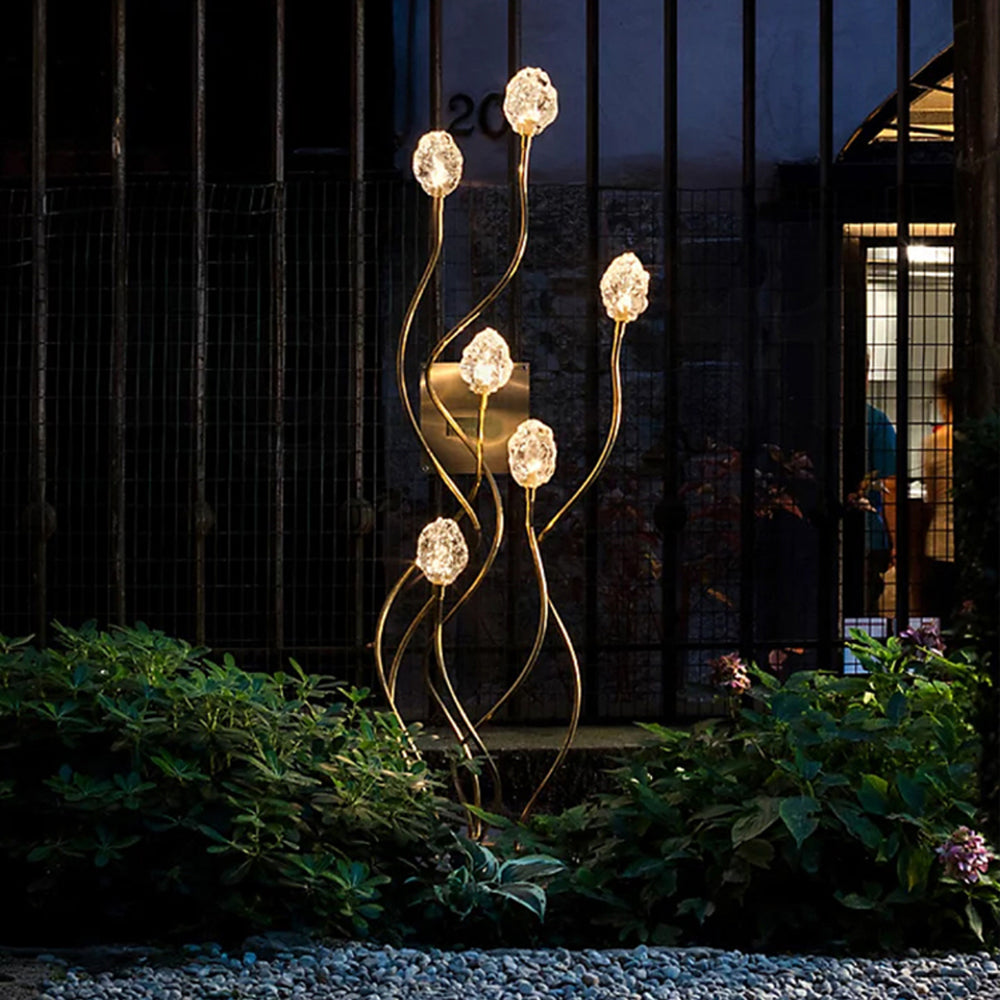 Carina Decoratieve Bloem LED Vloerlamp Goud Metaal/Glas Buiten
