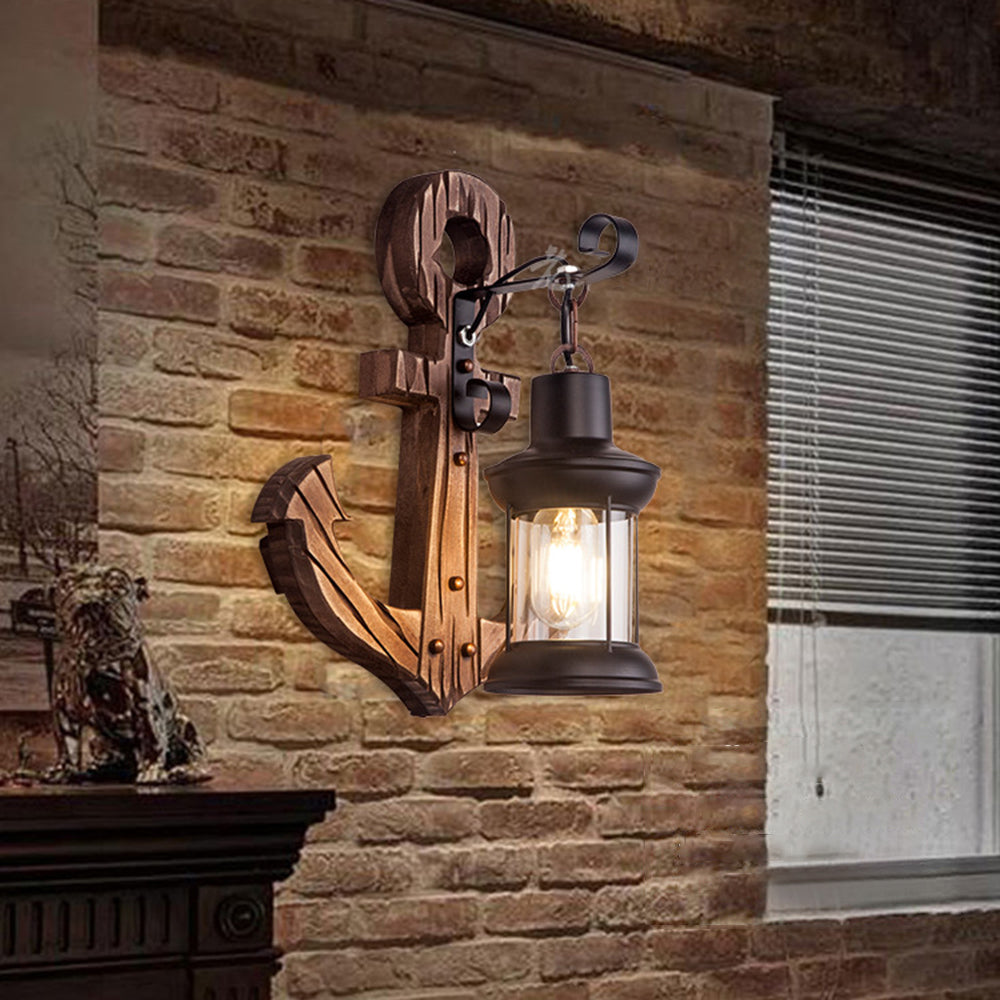 Valerio Wall Lamp Vintage Anchor Black Wooden, Living Room