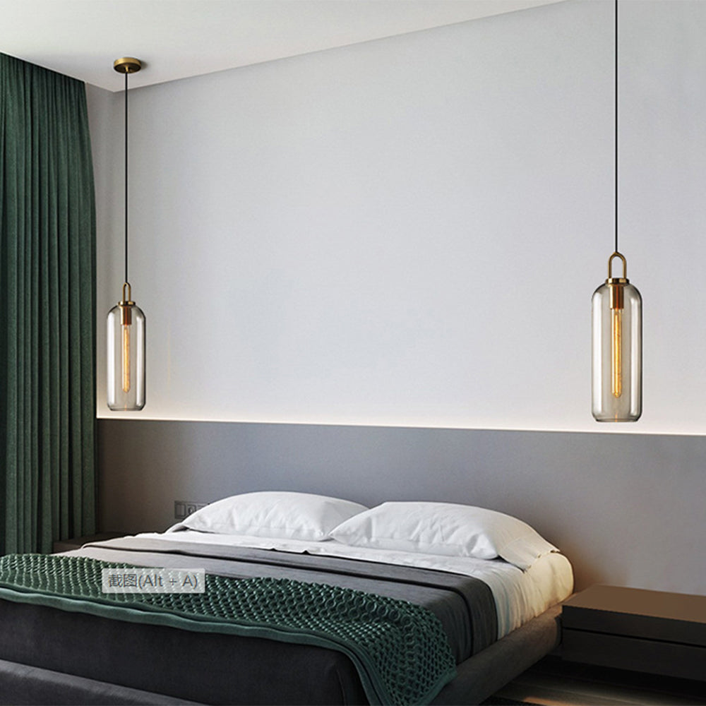 Hailie Moderne LED Hanglampen Cilinder Rookgrijs Helder Metaal Glas Eetkamer
