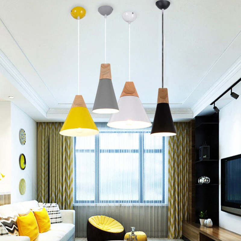 Morandi Moderne LED Hanglampen Geel Grijs Groen Metaal Hout Woonkamer