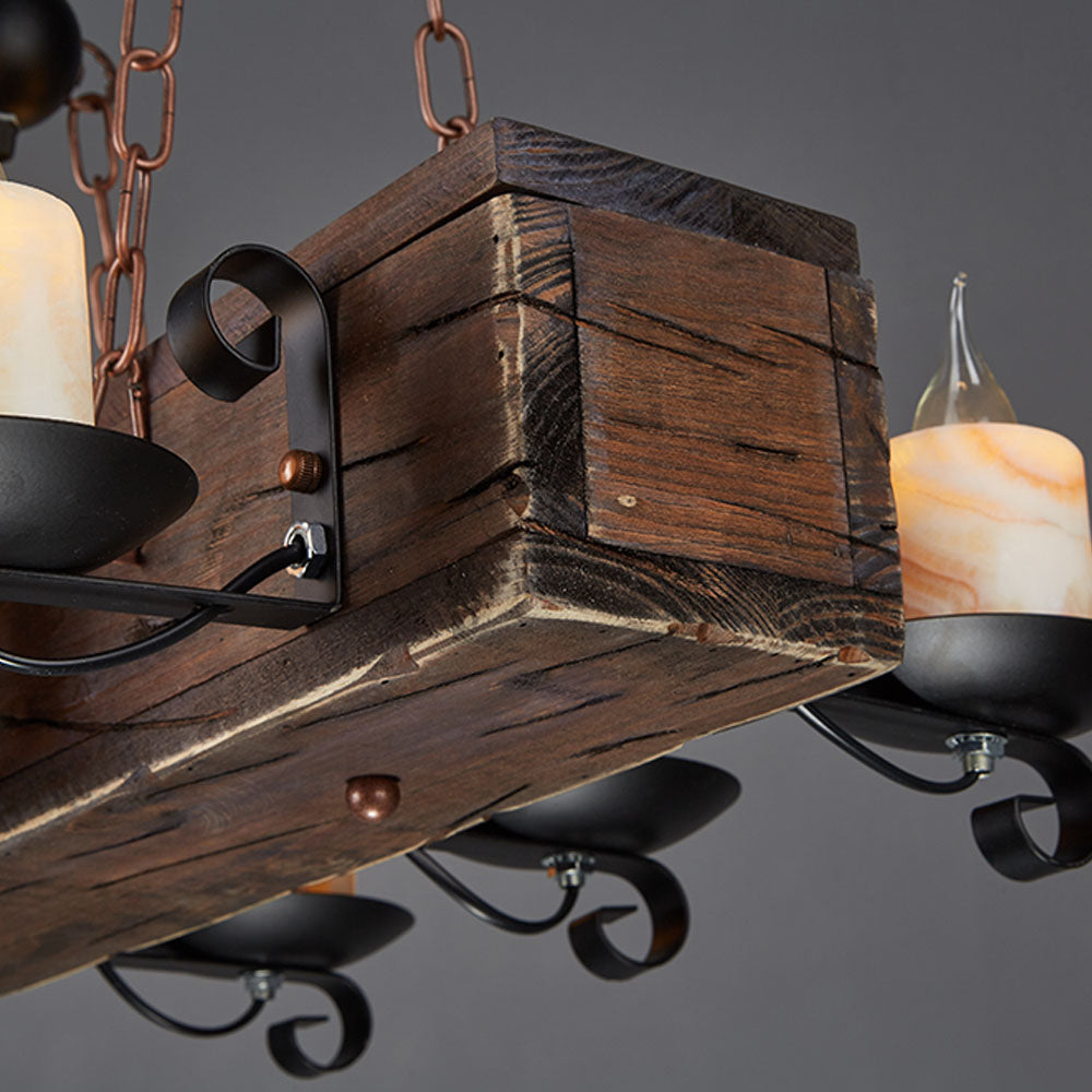 Brio Retro Rectangular Metal/Wood Pendant Light, Walnut