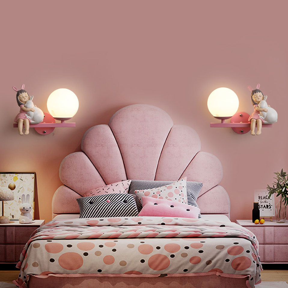 Minori Moderne Meisje/Konijn LED Wandlamp Metaal/Acryl Roze/Wit Kinderkamer