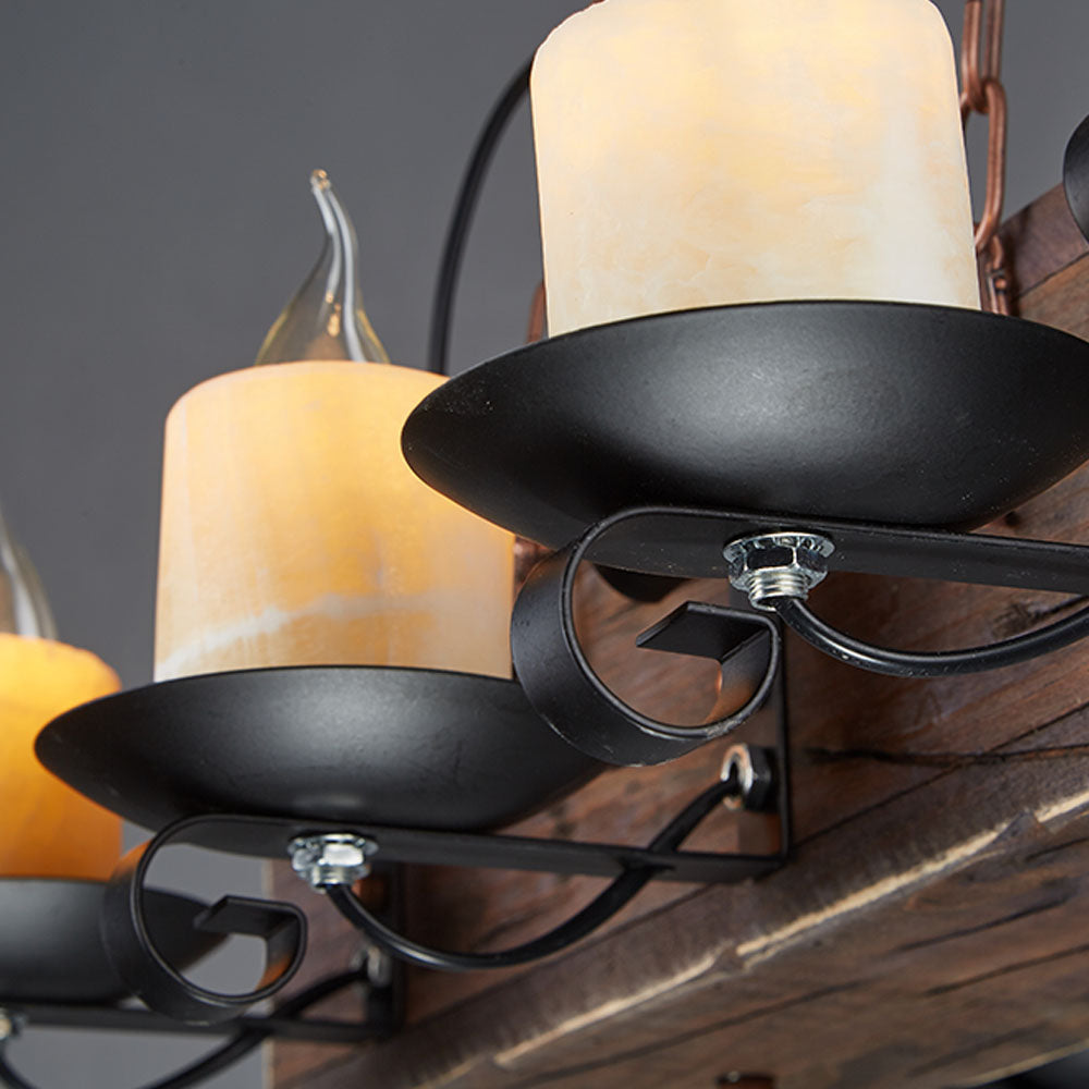 Brio Retro Rectangular Metal/Wood Pendant Light, Walnut