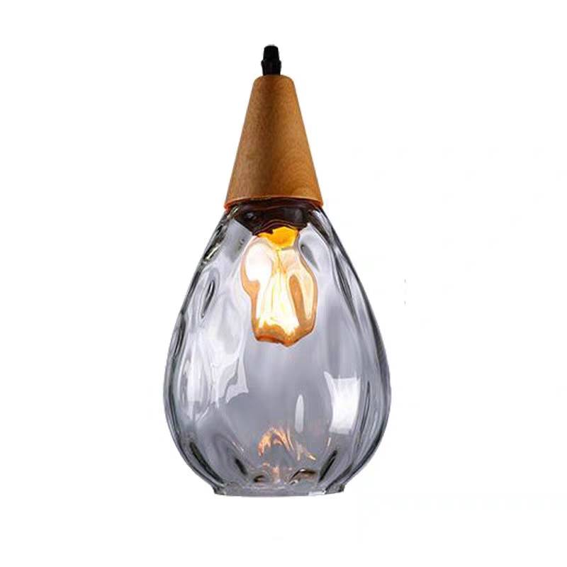 Elio Vintage Teardrop Hanglamp, Bar/Kitcheneiland, Glas/Hout