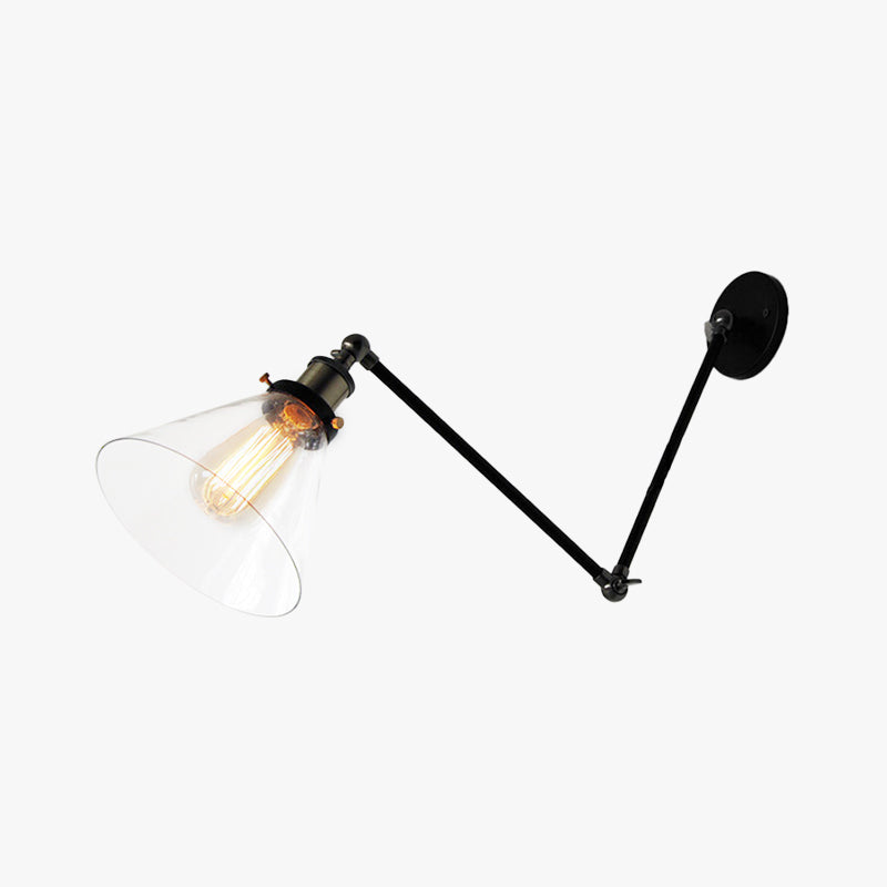 Marcello Industial Verstelbare Wandlamp Metaal/Glas Zwart/Goud Slaapkamer/Keuken