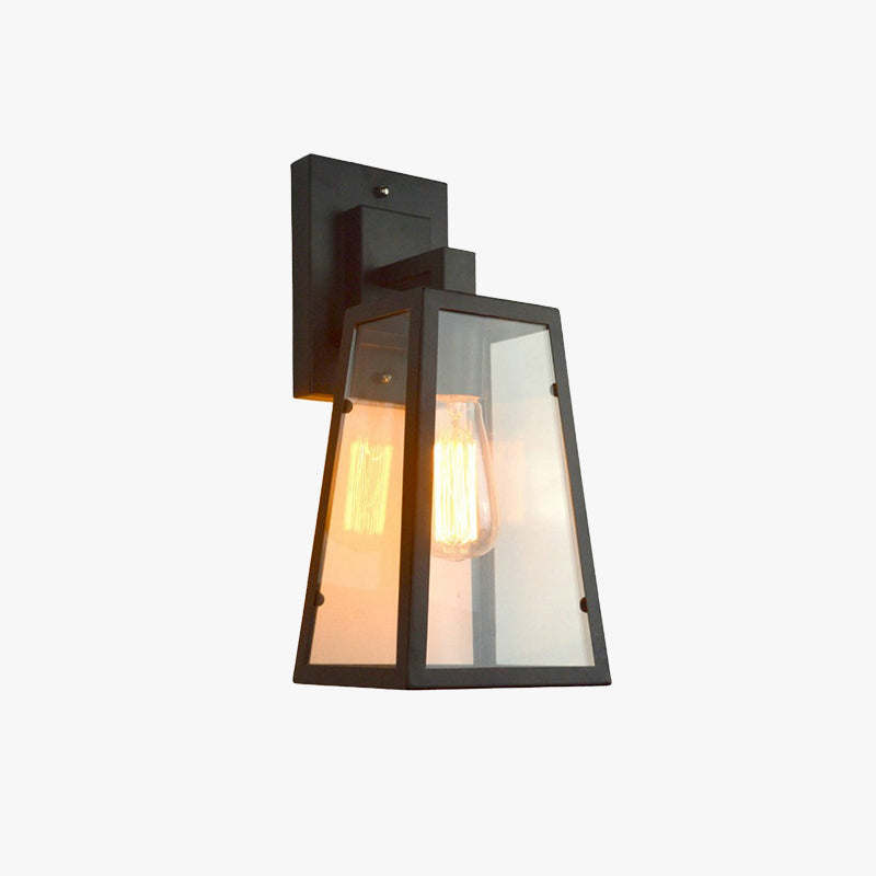 Valerio Retro Zwarte Industriële Lantaarn Wandlamp Metaal En Glas