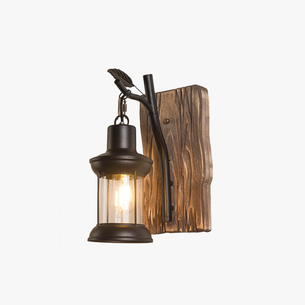 Brio Vintage Branches Lantern Wall Lamp, Metal/Wood, Black, Dining Room