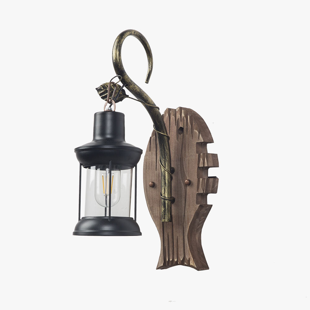 Brio Design Visvorm Vintage LED Wandlamp, Hout/Metaal, Woonk/Eetk/ Slaapkamer